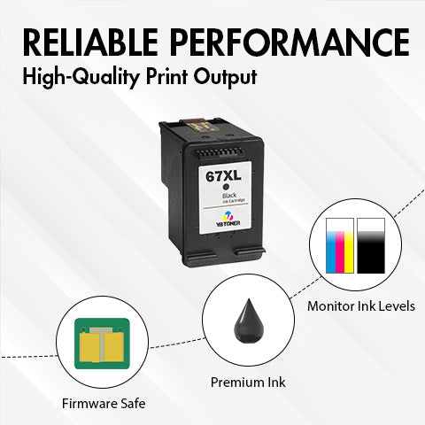 Firmware-Safe HP 67XL High-Yield Black Ink Cartridge Replacement - 3YM57AN