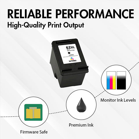 Replacement HP 62XL Black Ink Cartridge - With Chip - High Yield - C2P05AN - Firmware Safe
