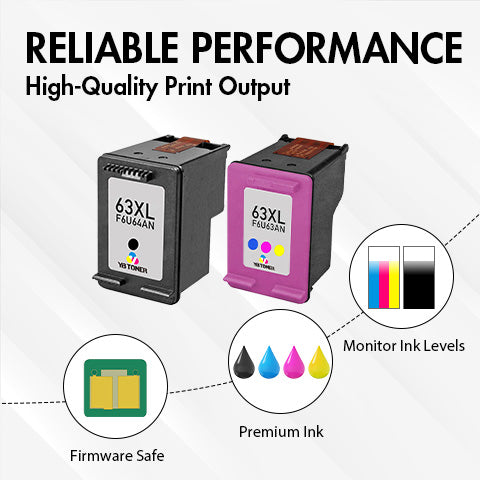 Compatible HP 63XL Cartridge 3-Pack - With Chip - High Yield (2 Black & 1 Tri-Color) - Firmware Safe