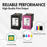 Replacement HP 64XL Ink Cartridge Combo Pack of 3 - With Chip - High Yield (2 Black & 1 Tri-Color) - Firmware Safe