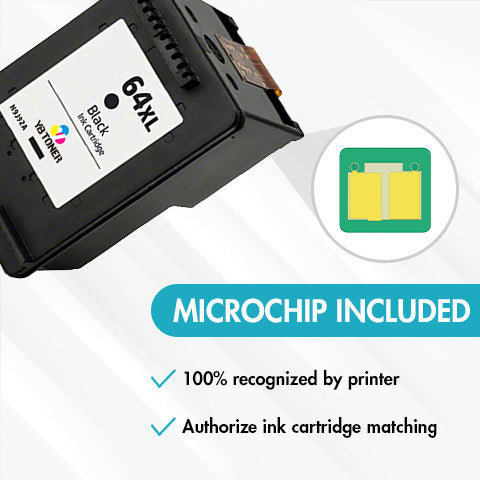 Replacement HP 64XL Ink Cartridge Combo Pack of 3 - With Chip - High Yield (2 Black & 1 Tri-Color) - Firmware Safe