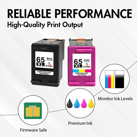 Replacement HP Ink 65XL Combo Pack of 3 - With Chip - High Yield (2 Black & 1 Tri-Color) - Firmware Safe