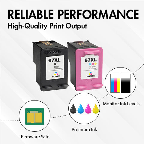 Replacement HP 67XL Ink Cartridge Combo Pack of 2 – With Chip – High Yield (1 Black & 1 Tri-Color) - Firmware Safe