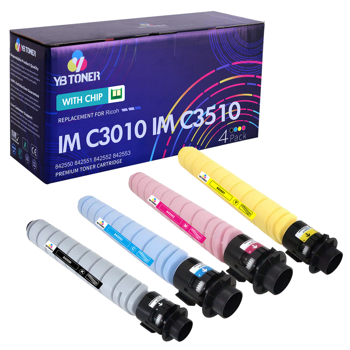 Compatible Ricoh IM C3010 C3510 Toner Cartridges 4-Pack - 842550 842551 842552 842553